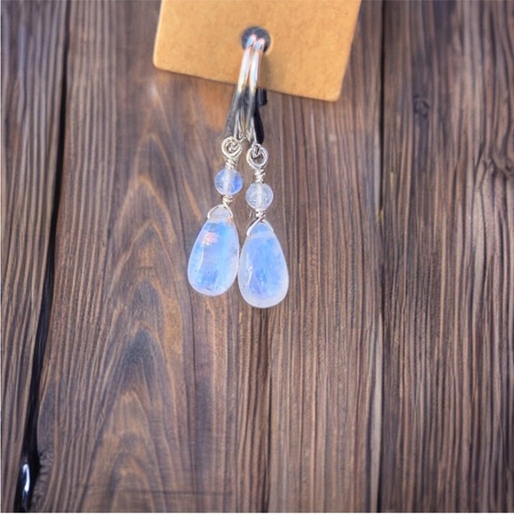 Genuine Rainbow Moonstone Teardrop Earrings! - Picture 2 of 4